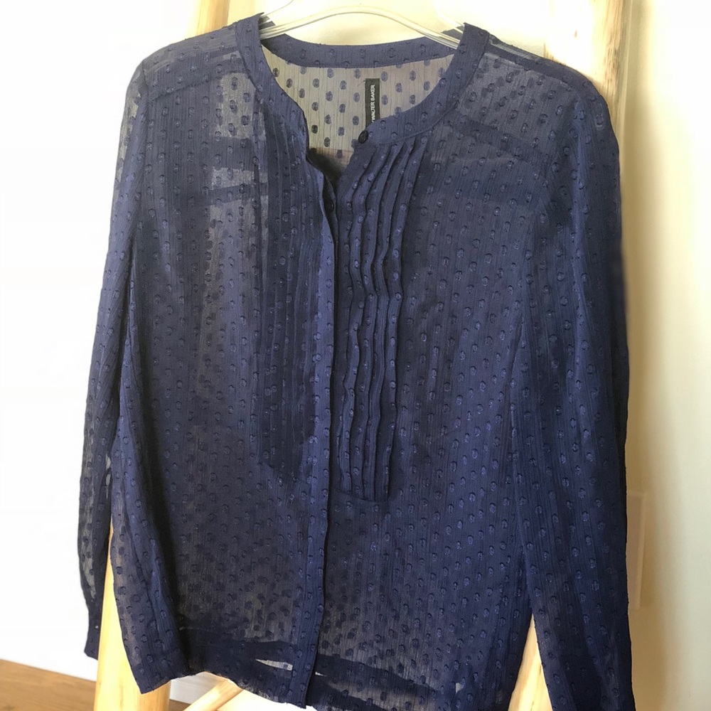 Sheer navy long sleeve top - sz S